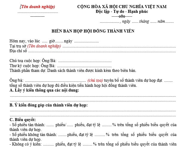 Mẫu biên bản họp hội đồng thành viên