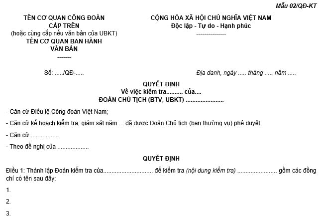 mẫu quyết định kiểm tra