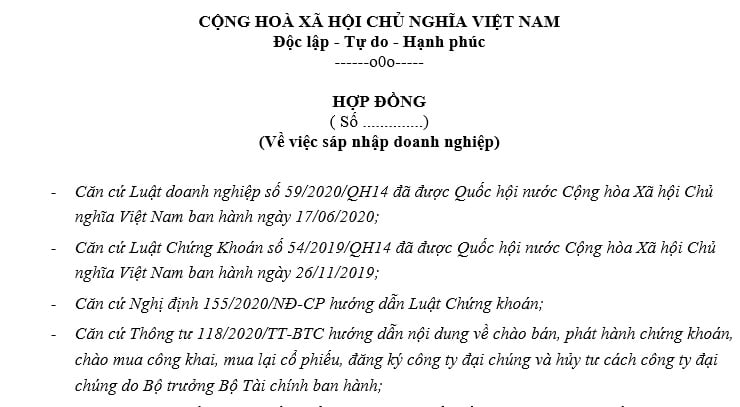 mẫu hợp đồng sáp nhập doanh nghiệp