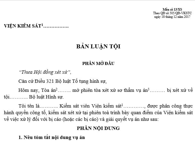 mẫu bản luận tội