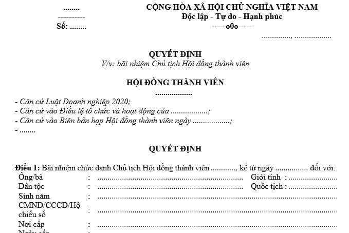 mẫu quyết định bãi nhiệm