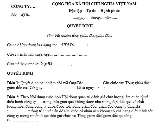 mẫu quyết định bãi nhiệm