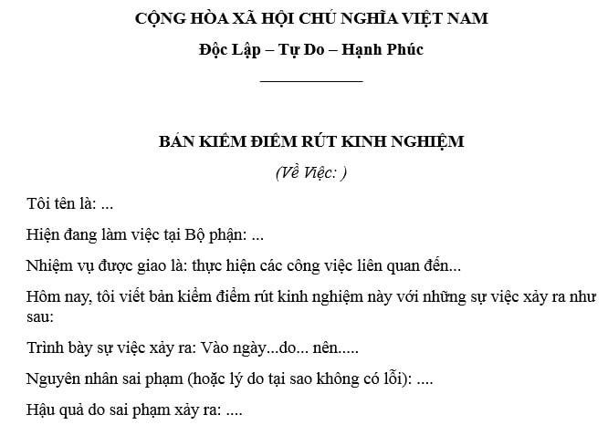 mẫu bản kiểm điểm rút kinh nghiệm sau thanh tra