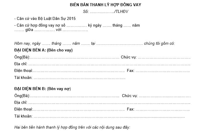 mẫu biên bản thanh lý hợp đồng vay tiền