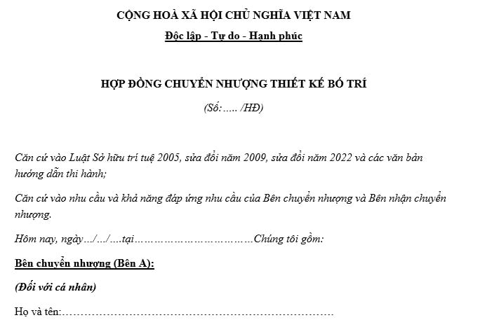 mẫu hợp đồng chuyển nhượng thiết kế bố trí