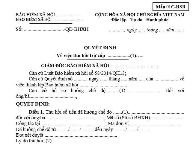 mẫu quyết định thu hồi trợ cấp chế độ ốm đau