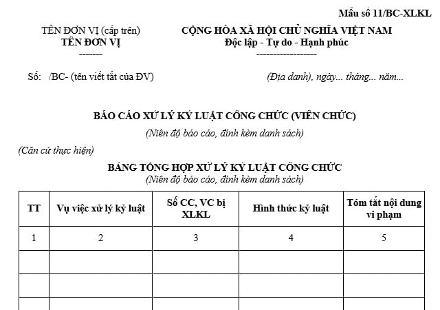 mẫu báo cáo xử lý kỷ luật