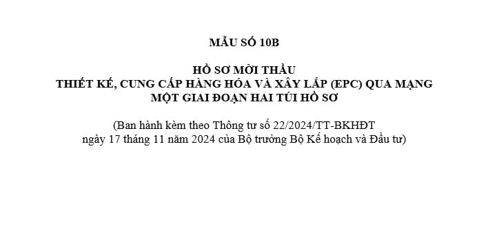 mẫu hồ sơ mời thầu số 10 B