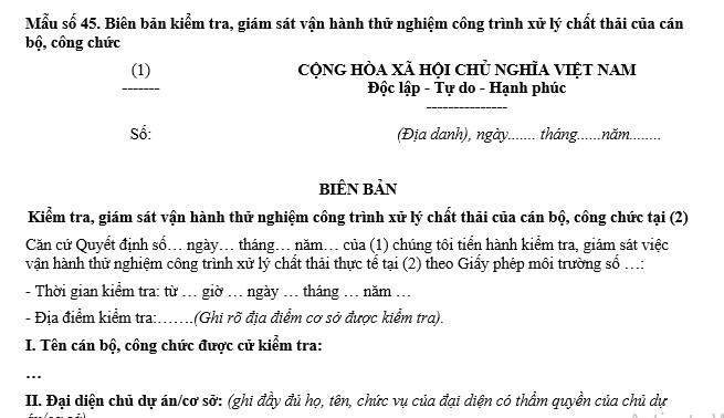 Mẫu biên bản kiểm tra giám sát vận hành thử nghiệm công trình