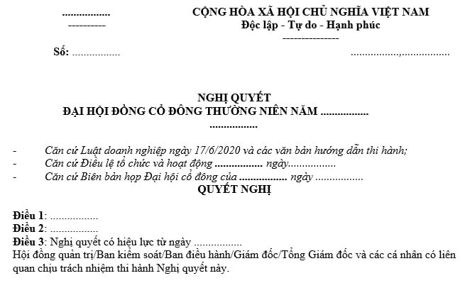 nghị quyết đại hội đồng cổ đông