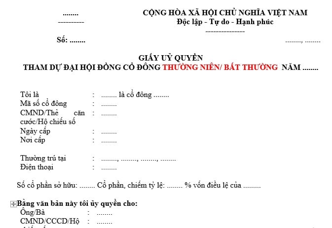 mẫu giấy ủy quyền tham dự họp