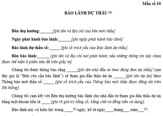 Mẫu thư bảo lãnh dự thầu