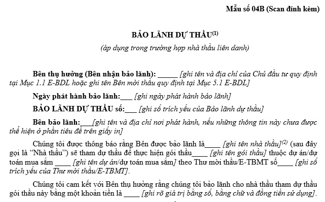 Mẫu bảo lãnh dự thầu số 4b