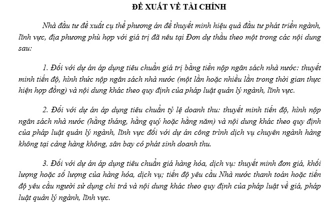 Mẫu đề xuất về tài chính đấu thầu