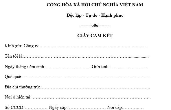 mẫu bản cam kết dùng chung cho người lao động