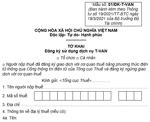 Mẫu tờ khai đăng ký T Van