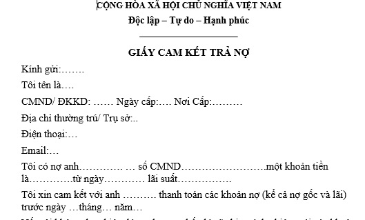 Mẫu giấy cam kết trả nợ