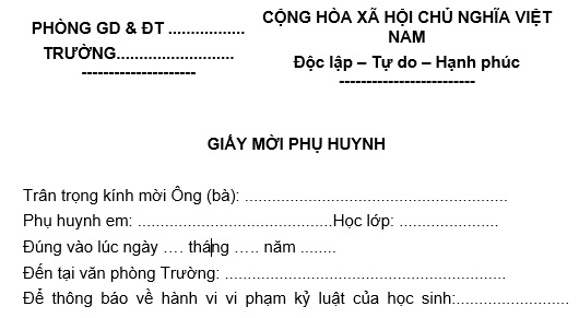 Thông báo mời họp phụ huynh