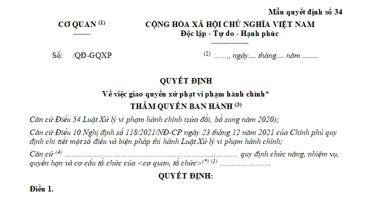 Mẫu quyết định số 34