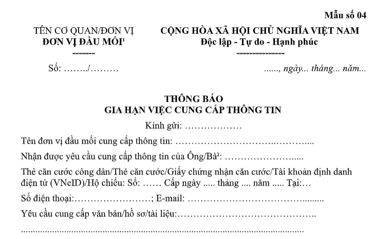 Tải mẫu Thông báo gia hạn việc cung cấp thông tin từ 01/9/2026 theo Nghị định 337/2026/NĐ-CP ở đâu?