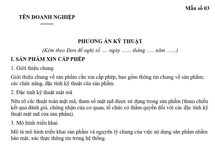 Tải Mẫu phương án kỹ thuật dùng để cấp Giấy phép kinh doanh sản phẩm, dịch vụ mật mã dân sự theo Nghị định 341 ở đâu?