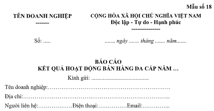 mẫu báo cáo hoạt động bán hàng đa cấp