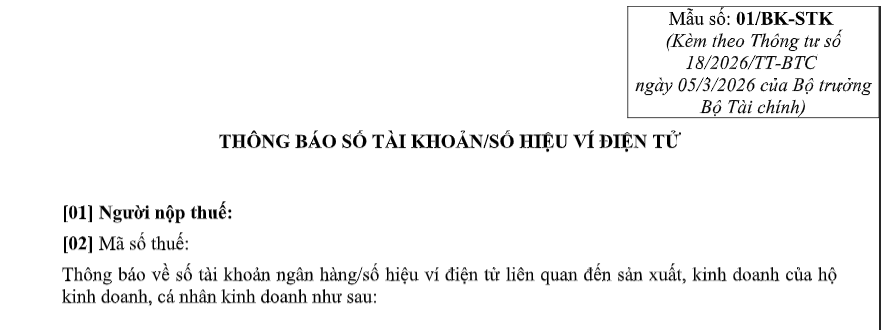 mẫu thông báo số tài khoản