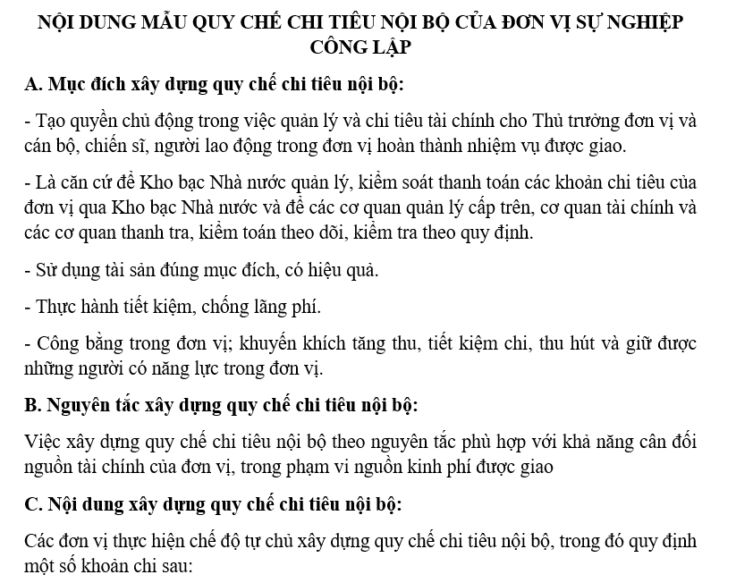Mẫu Quy chế chi tiêu nội bộ của đơn vị sự nghiệp công lập trong Công an nhân dân theo Thông tư 139 có dạng nào? Tải về?