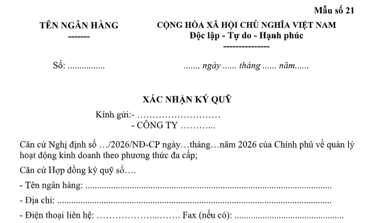 mẫu xác nhận ký quỹ