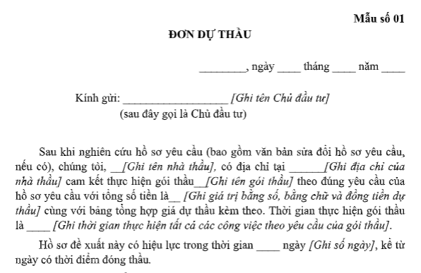 Mẫu Đơn dự thầu gói thầu EC theo Thông tư 134/2026/TT-BTC có dạng nào? Tải về Đơn dự thầu gói thầu EC 2026?