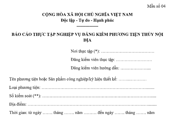 Tải về mẫu Báo cáo thực tập nghiệp vụ đăng kiểm phương tiện thủy nội địa từ 15/8/2026 theo Thông tư 43?