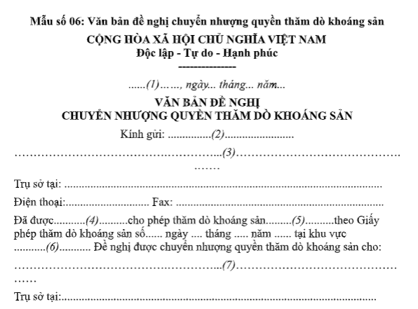 Tải về Mẫu Đơn đề nghị chuyển nhượng quyền thăm dò khoáng sản từ 15/9/2026 theo Thông tư 55/2026/TT-BCT ở đâu?