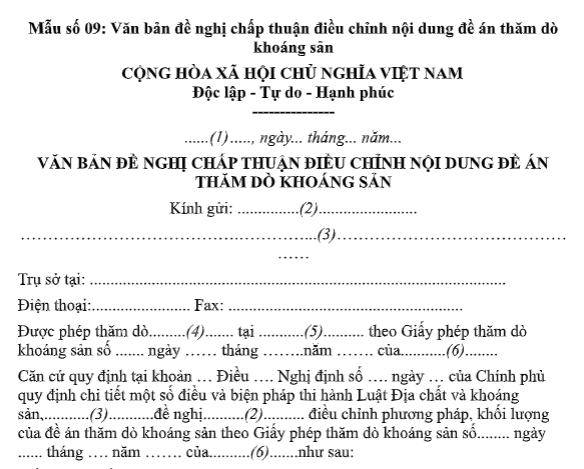 Tải mẫu Đơn đề nghị chấp thuận điều chỉnh nội dung đề án thăm dò khoáng sản theo Thông tư 55/2026/TT-BCT ở đâu?