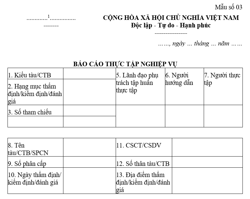 Tải Mẫu Báo cáo thực tập nghiệp vụ đăng kiểm viên tàu biển từ 15/8/2026 theo Thông tư 35/2026/TT-BXD?