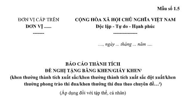 Mẫu Báo cáo thành tích đề nghị khen thưởng Bằng khen của Bộ Khoa học và Công nghệ đối với tập thể là mẫu nào? Tải về?