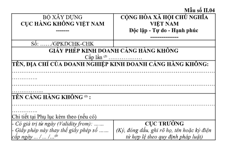 Mẫu Giấy phép kinh doanh cảng hàng không từ 01/7/2026 có dạng như thế nào? Tải về?