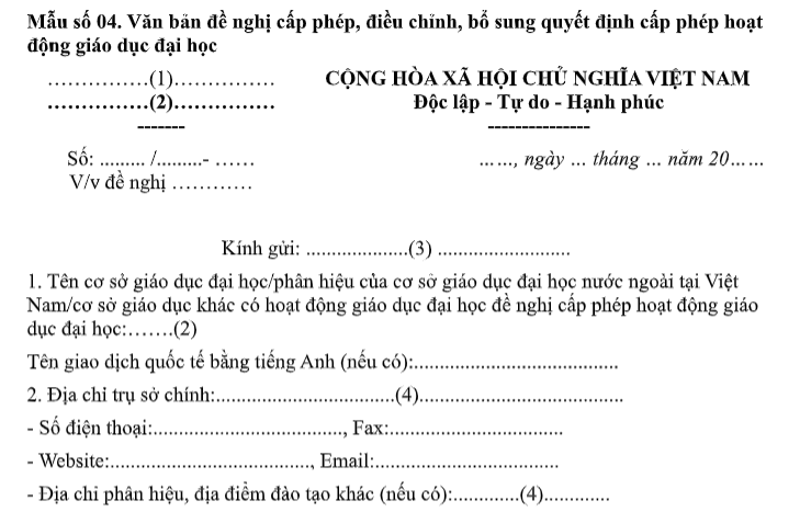Tải về mẫu Văn bản đề nghị cấp phép hoạt động giáo dục đại học theo Nghị định 361/2026/NĐ-CP ở đâu?