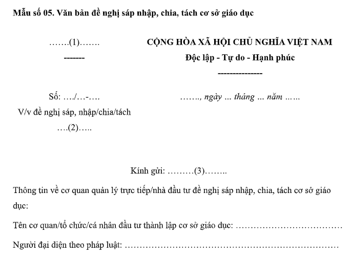 Tải mẫu Văn bản đề nghị sáp nhập, chia, tách trường mầm non từ 17/9/2026 theo Nghị định 360/2026/NĐ-CP ở đâu?
