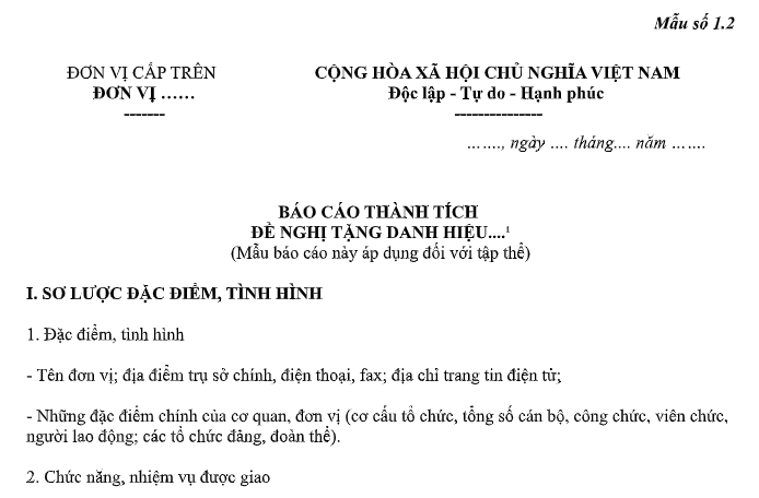 Mẫu Báo cáo thành tích đề nghị tặng danh hiệu Tập thể lao động xuất sắc ngành Y tế là mẫu nào?