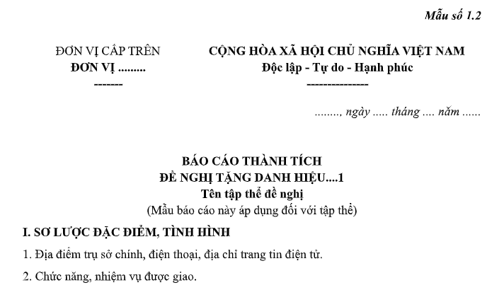 Mẫu Báo cáo thành tích đề nghị tặng danh hiệu Tập thể lao động tiên tiến ngành Tư pháp là mẫu nào?