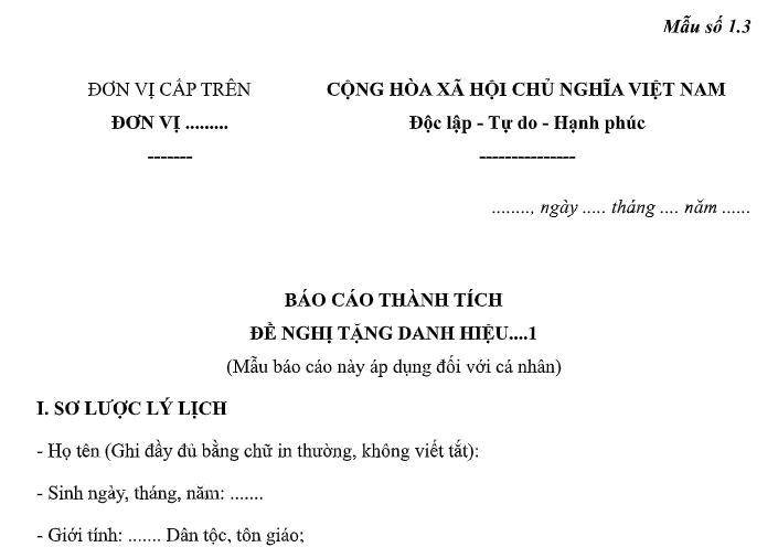 Mẫu báo cáo thành tích đề nghị tặng danh hiệu Lao động tiên tiến ngành Tư pháp có dạng nào?