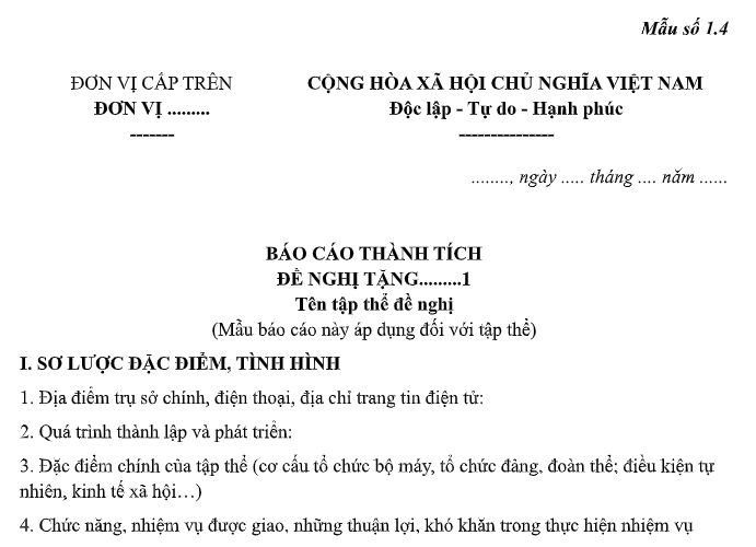 Mẫu Báo cáo thành tích đề nghị tặng Giấy khen ngành Tư pháp là mẫu nào?