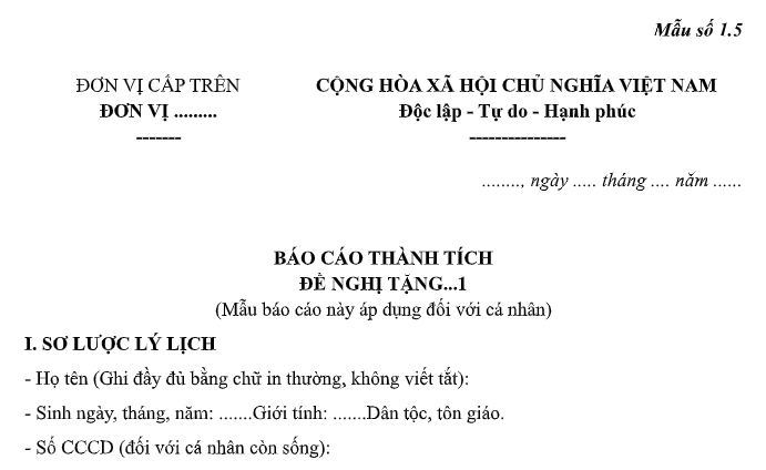 Mẫu Báo cáo thành tích đề nghị tặng Giấy khen ngành Tư pháp là mẫu nào?