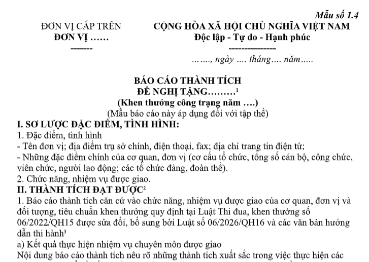 Mẫu Báo cáo thành tích đề nghị tặng Giấy khen ngành Công thương là mẫu nào?