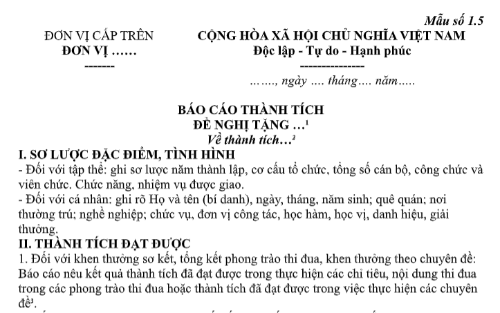 Mẫu Báo cáo thành tích đề nghị tặng Giấy khen ngành Công thương là mẫu nào?