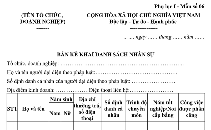Tải Bản kê khai danh sách nhân sự dùng để cấp Giấy phép kinh doanh sản phẩm, dịch vụ an ninh mạng ở đâu?