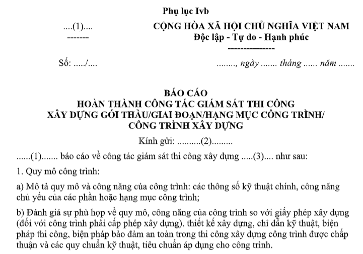 Mẫu Báo cáo về công tác giám sát thi công xây dựng công trình là mẫu nào? Tải về?