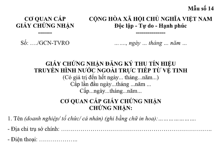 Tải về Mẫu Giấy chứng nhận đăng ký thu tín hiệu truyền hình nước ngoài trực tiếp từ vệ tinh theo Nghị định 242 ở đâu?