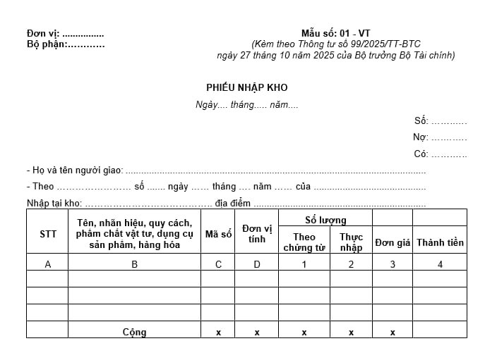 Phiếu nhập kho