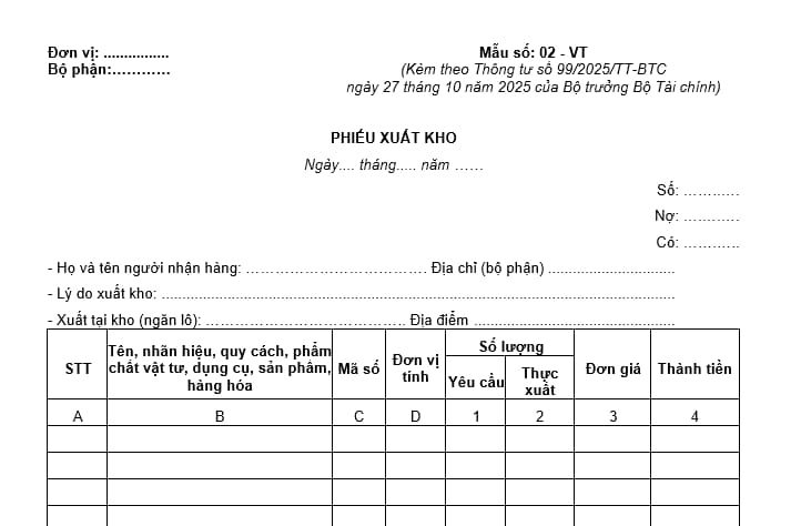 Phiếu xuất kho